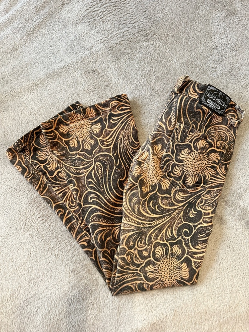 Ranch Dressin Kids Floral Print Jeans - Black & Tan